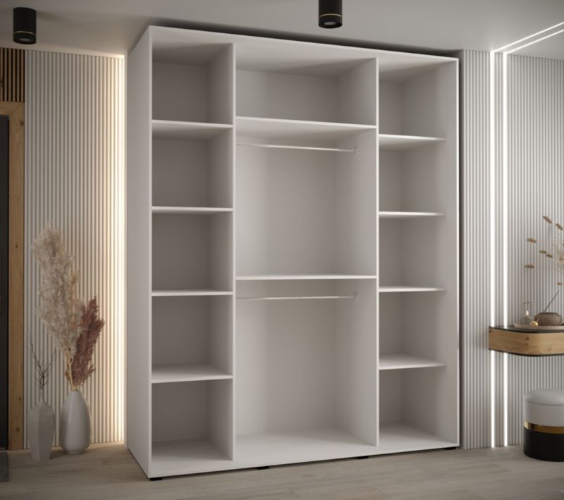 Szafa przesuwna Abiks DAVOS 9 wysoka szer.200cm gł.60cm biały/czarny/złoty 1szt.