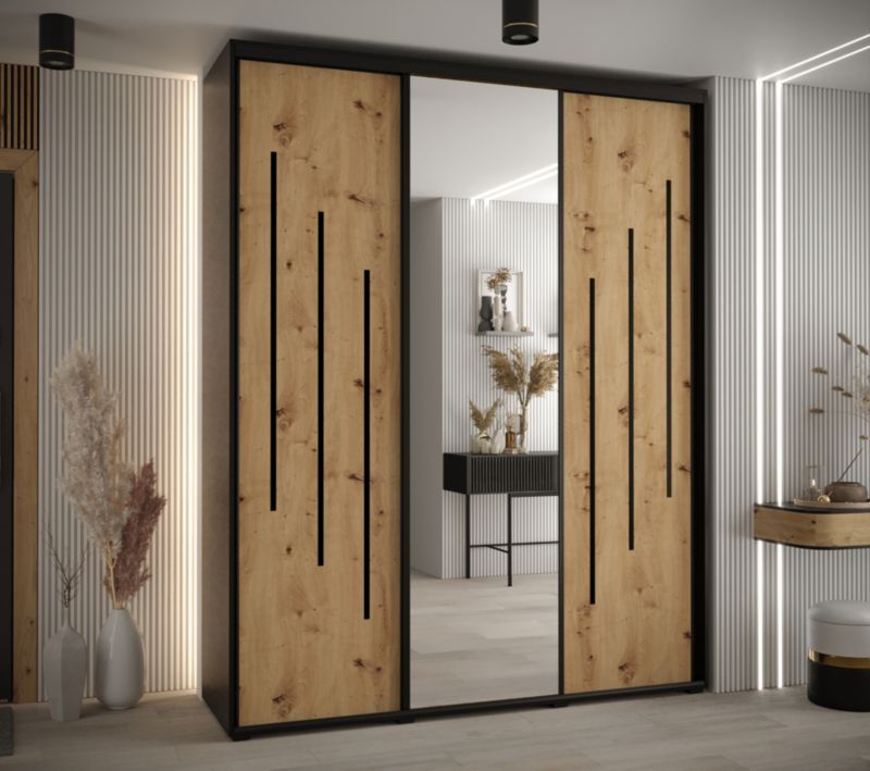 Szafa przesuwna Abiks DAVOS 9 wysoka szer.200cm gł.60cm czarny/artisan/czarny 1szt.