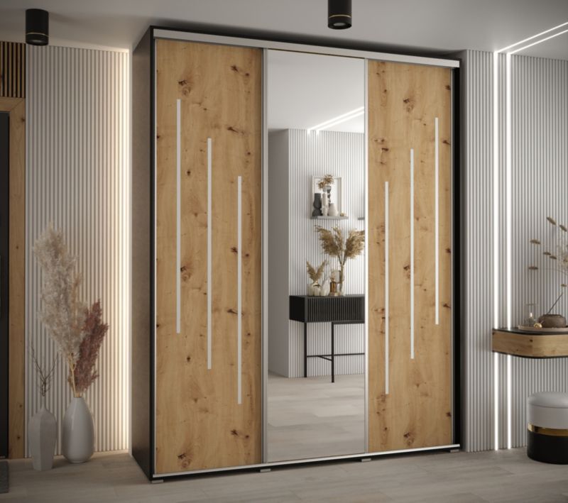 Szafa przesuwna Abiks DAVOS 9 wysoka szer.200cm gł.60cm czarny/artisan/srebrny 1szt.