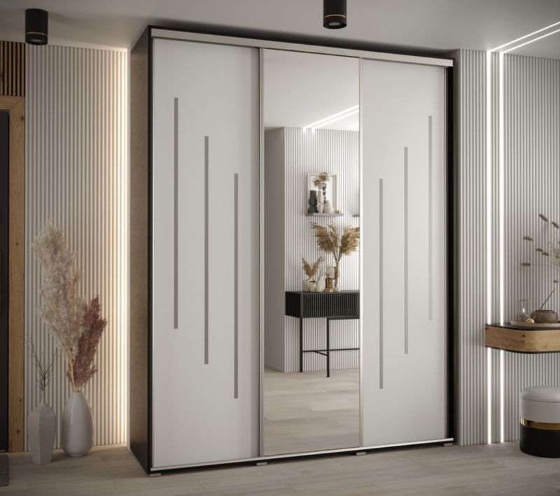 Szafa przesuwna Abiks DAVOS 9 wysoka szer.200cm gł.60cm czarny/biały/srebrny 1szt.