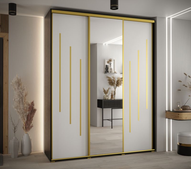 Szafa przesuwna Abiks DAVOS 9 wysoka szer.200cm gł.60cm czarny/biały/złoty 1szt.