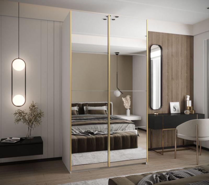 Szafa przesuwna Abiks LUX 2 wysoka szer.130cm biały/biały/złoty 1szt.
