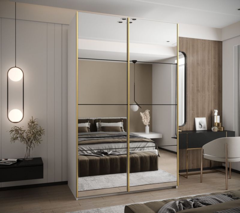 Szafa przesuwna Abiks LUX 2 wysoka szer.150cm biały/czarny/złoty 1szt.