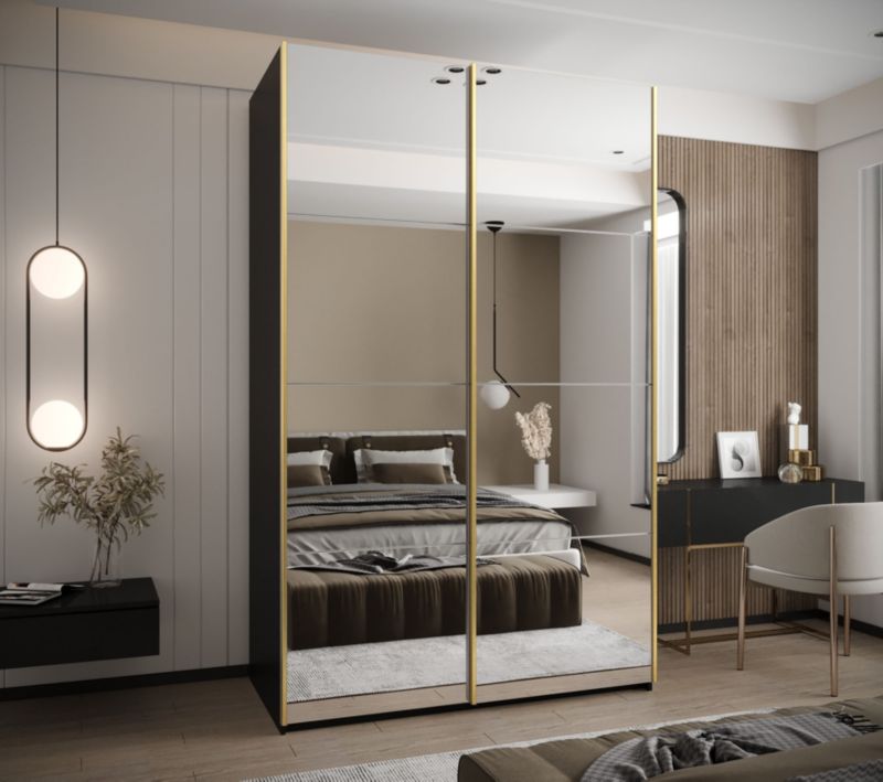 Szafa przesuwna Abiks LUX 2 wysoka szer.150cm czarny/biały/złoty 1szt.