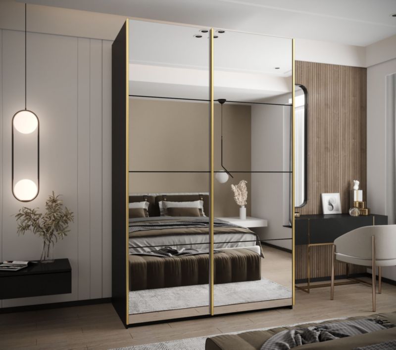 Szafa przesuwna Abiks LUX 2 wysoka szer.150cm czarny/czarny/złoty 1szt.