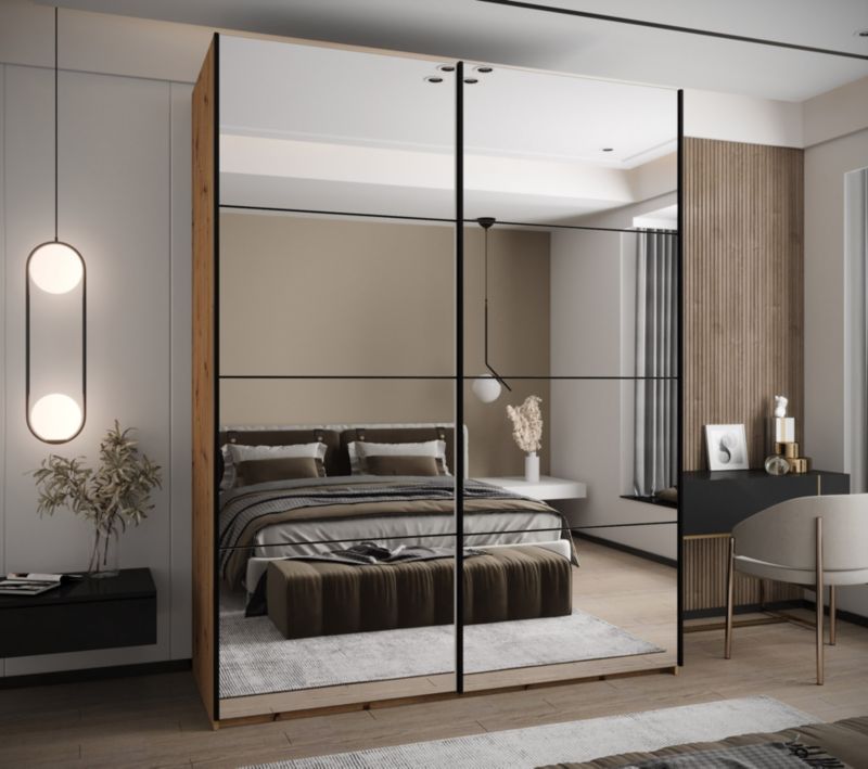 Szafa przesuwna Abiks LUX 2 wysoka szer.200cm artisan/czarny/czarny 1szt.