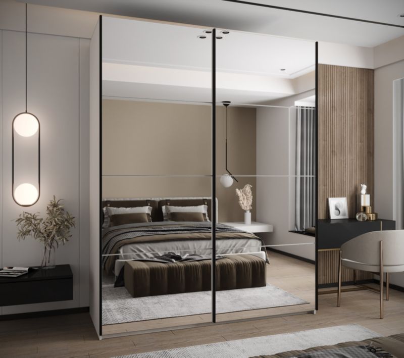Szafa przesuwna Abiks LUX 2 wysoka szer.200cm biały/biały/czarny 1szt.