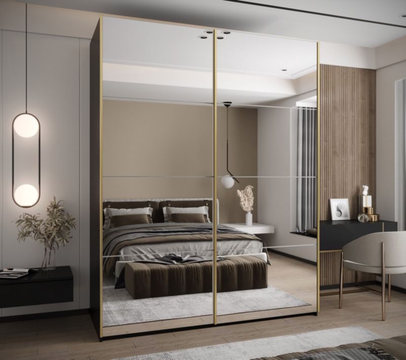 Szafa przesuwna Abiks LUX 2 wysoka szer.200cm czarny/biały/złoty 1szt.