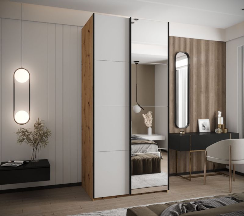 Szafa przesuwna Abiks LUX 3 wysoka szer.100cm artisan/biały/czarny 1szt.