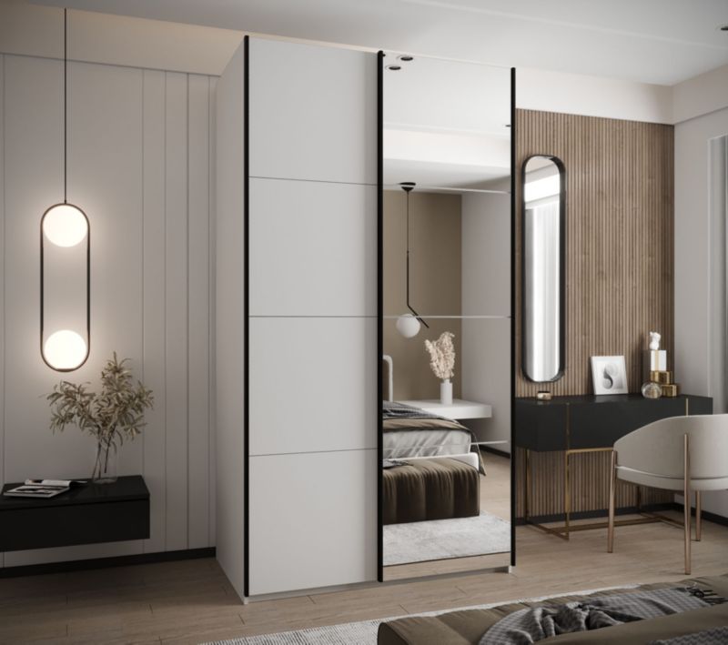 Szafa przesuwna Abiks LUX 3 wysoka szer.130cm biały/biały/czarny 1szt.