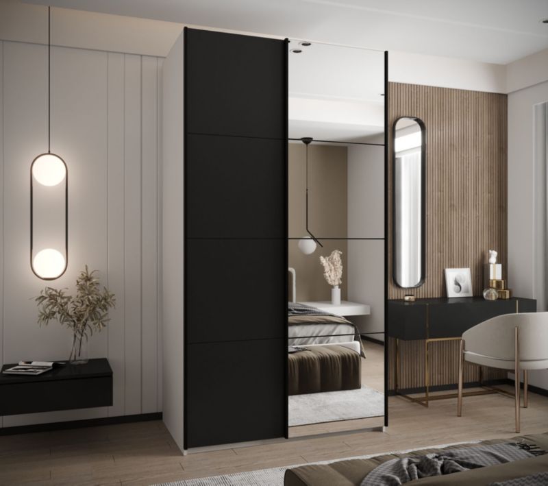 Szafa przesuwna Abiks LUX 3 wysoka szer.130cm biały/czarny/czarny 1szt.