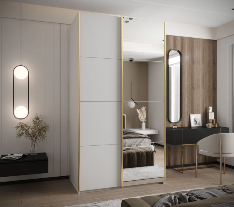 Szafa przesuwna Abiks LUX 3 wysoka szer.140cm biały/biały/złoty 1szt.