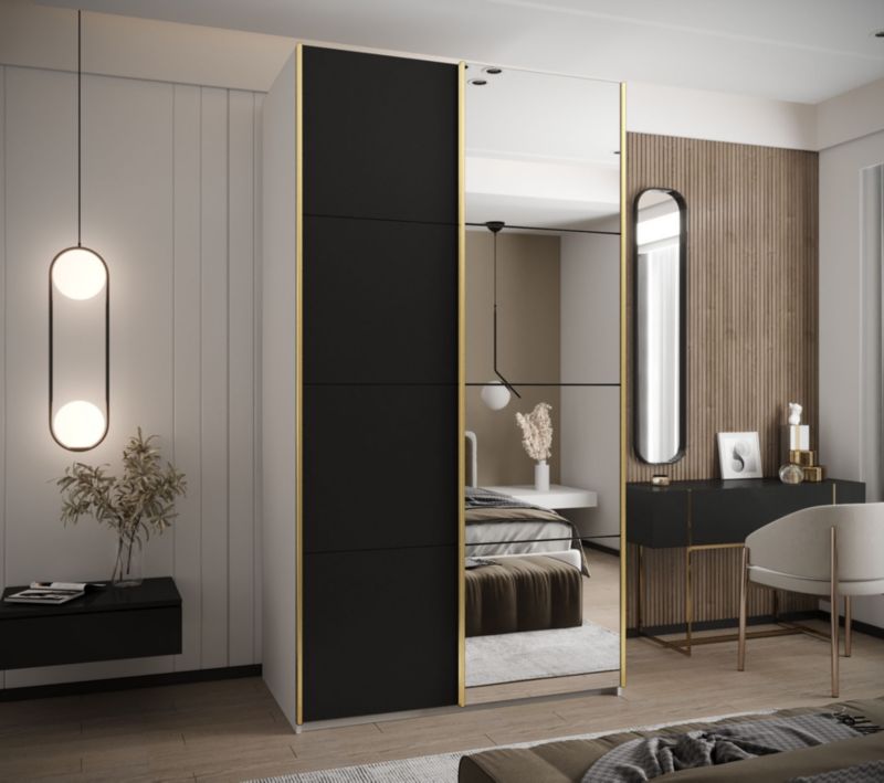 Szafa przesuwna Abiks LUX 3 wysoka szer.140cm biały/czarny/złoty 1szt.