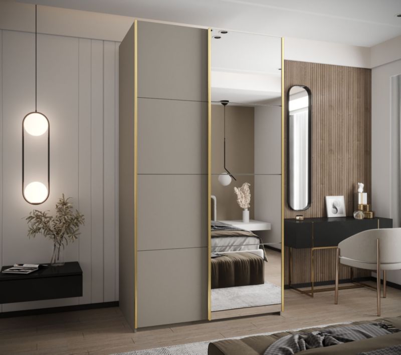 Szafa przesuwna Abiks LUX 3 wysoka szer.140cm kaszmir/kaszmir/złoty 1szt.