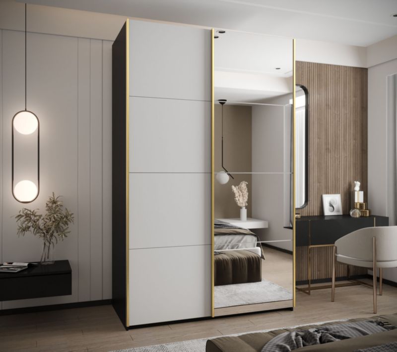 Szafa przesuwna Abiks LUX 3 wysoka szer.160cm czarny/biały/złoty 1szt.