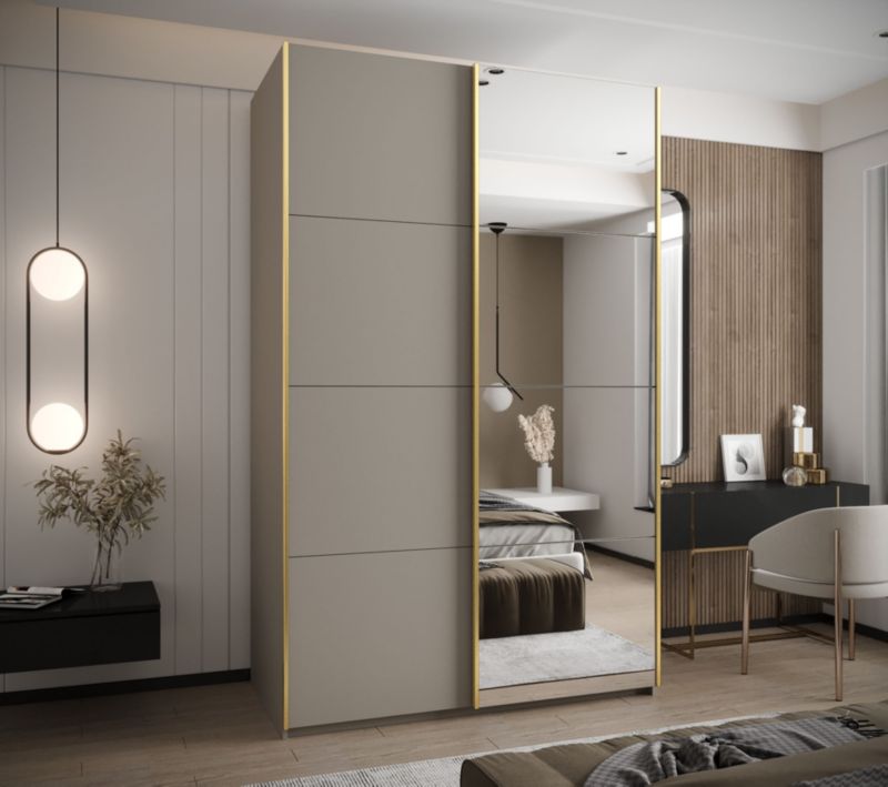Szafa przesuwna Abiks LUX 3 wysoka szer.160cm kaszmir/kaszmir/złoty 1szt.