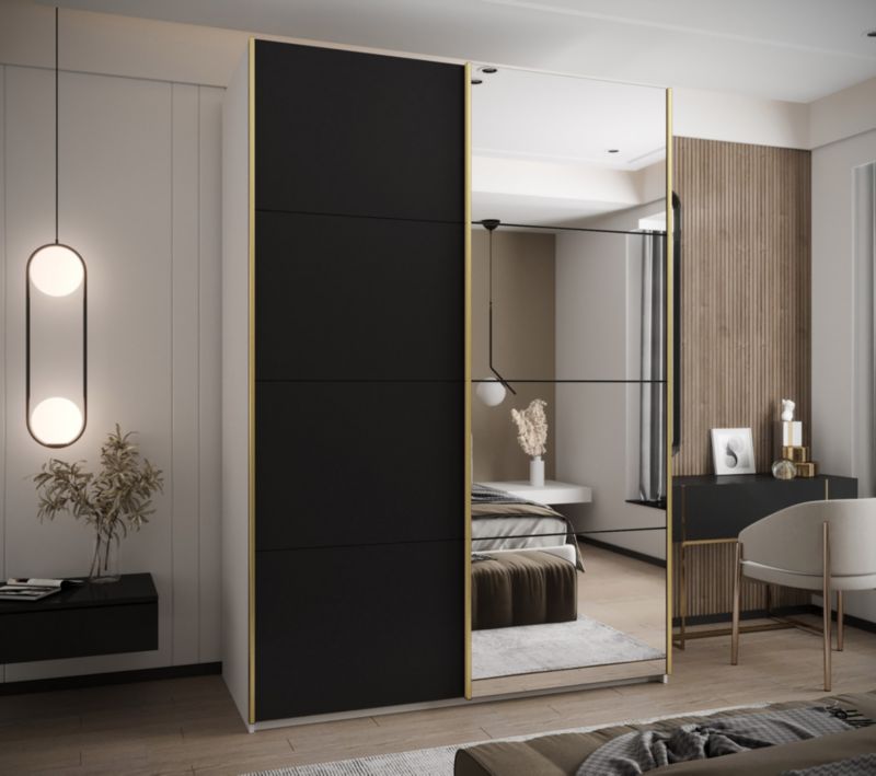 Szafa przesuwna Abiks LUX 3 wysoka szer.170cm biały/czarny/złoty 1szt.