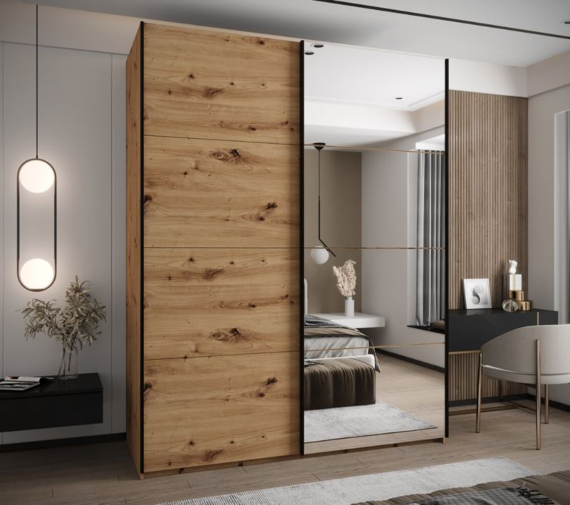Szafa przesuwna Abiks LUX 3 wysoka szer.200cm artisan/artisan/czarny 1szt.