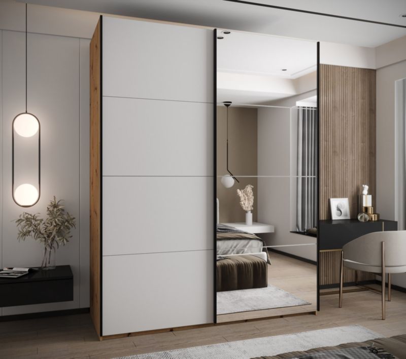 Szafa przesuwna Abiks LUX 3 wysoka szer.200cm artisan/biały/czarny 1szt.