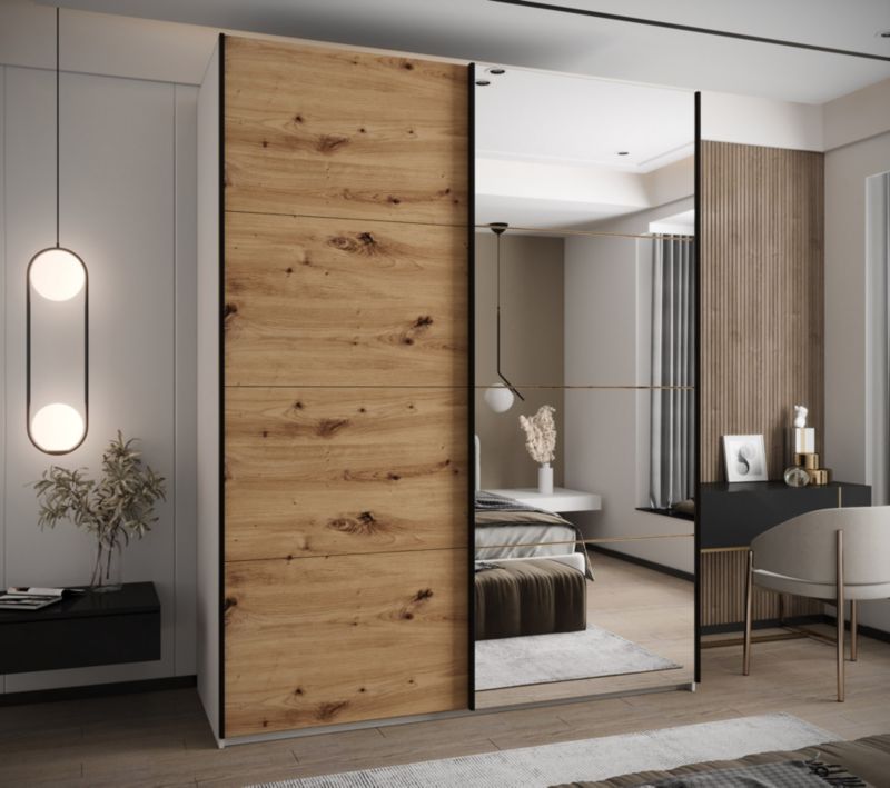 Szafa przesuwna Abiks LUX 3 wysoka szer.200cm biały/artisan/czarny 1szt.