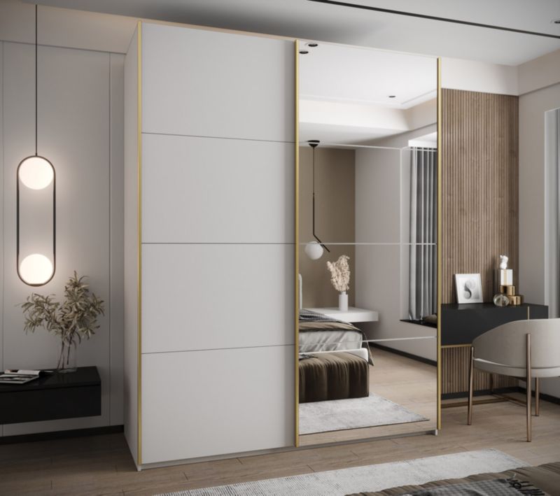 Szafa przesuwna Abiks LUX 3 wysoka szer.200cm biały/biały/złoty 1szt.