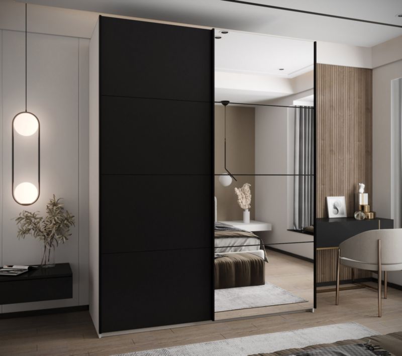 Szafa przesuwna Abiks LUX 3 wysoka szer.200cm biały/czarny/czarny 1szt.