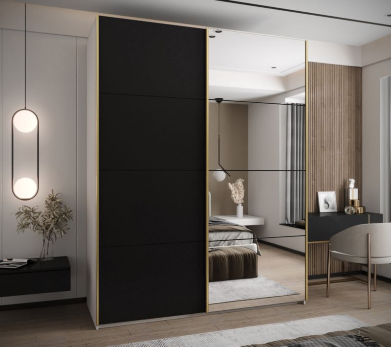 Szafa przesuwna Abiks LUX 3 wysoka szer.200cm biały/czarny/złoty 1szt.
