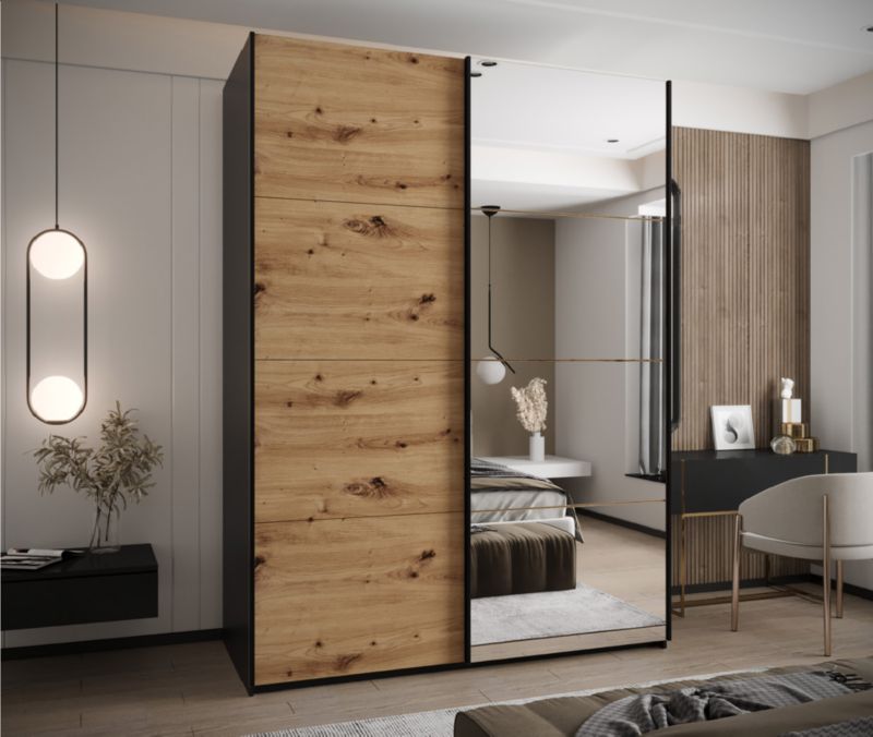 Szafa przesuwna Abiks LUX 3 wysoka szer.200cm czarny/artisan/czarny 1szt.