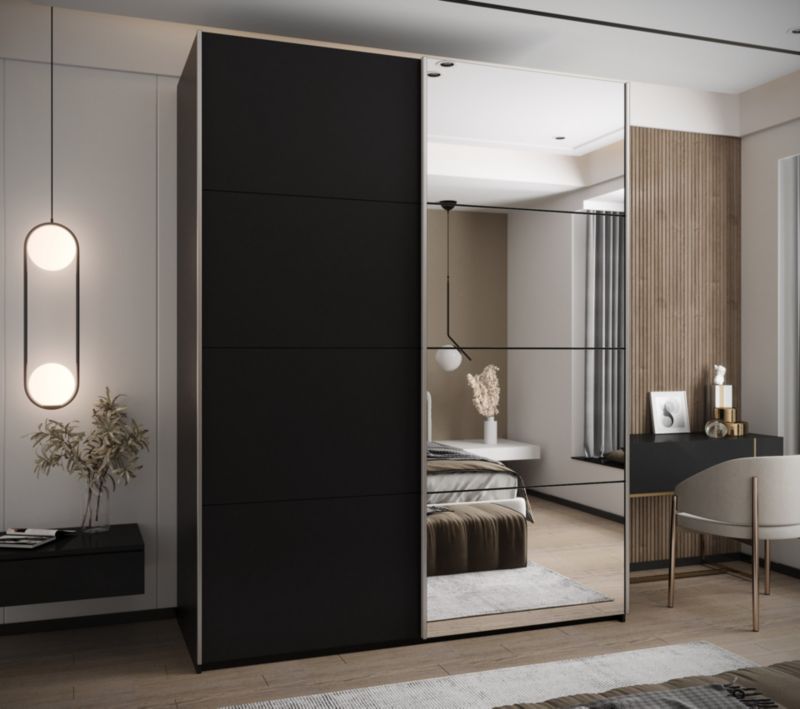 Szafa przesuwna Abiks LUX 3 wysoka szer.200cm czarny/czarny/srebrny 1szt.