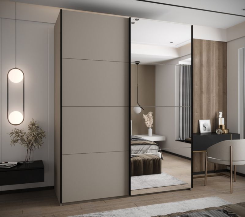 Szafa przesuwna Abiks LUX 3 wysoka szer.200cm kaszmir/kaszmir/czarny 1szt.