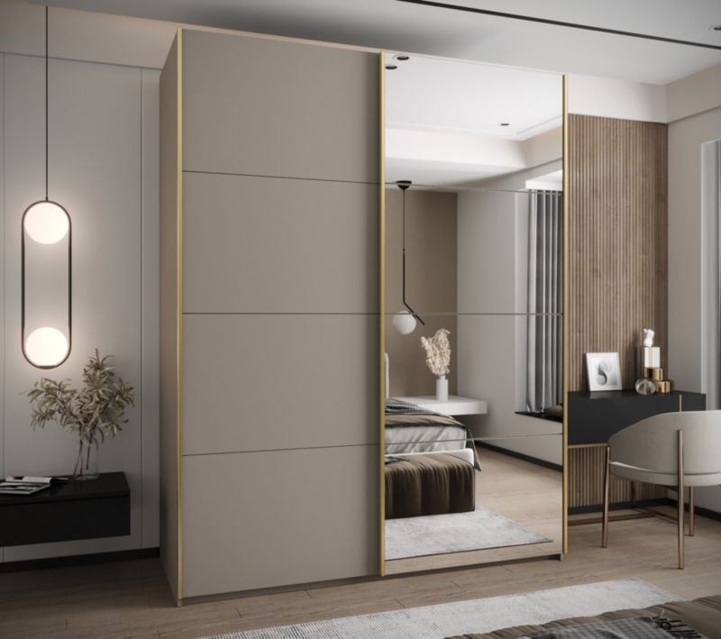 Szafa przesuwna Abiks LUX 3 wysoka szer.200cm kaszmir/kaszmir/złoty 1szt.