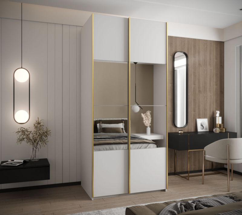 Szafa przesuwna Abiks LUX 4 wysoka szer.100cm biały/biały/złoty 1szt.