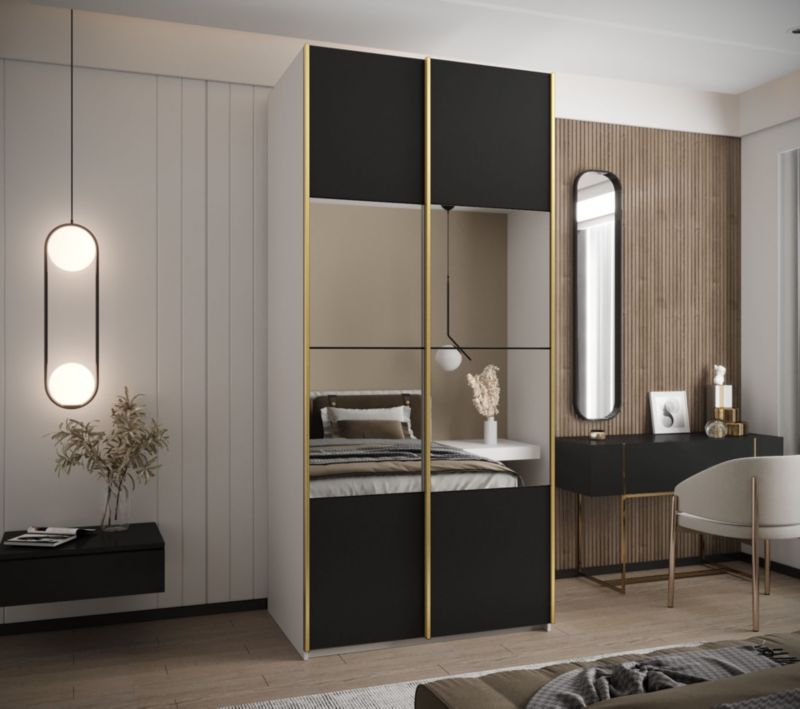 Szafa przesuwna Abiks LUX 4 wysoka szer.100cm biały/czarny/złoty 1szt.