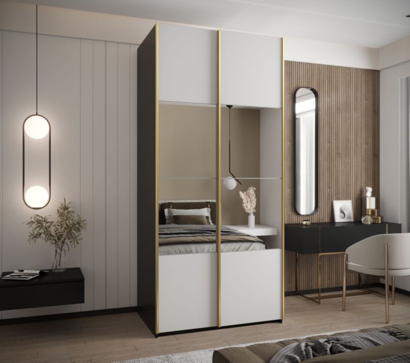 Szafa przesuwna Abiks LUX 4 wysoka szer.100cm czarny/biały/złoty 1szt.