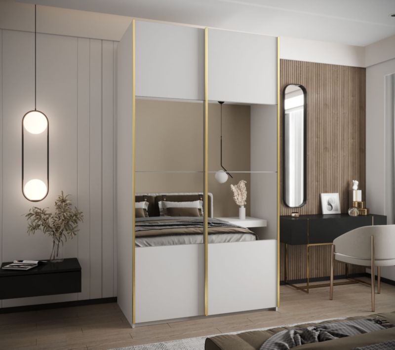 Szafa przesuwna Abiks LUX 4 wysoka szer.140cm biały/biały/złoty 1szt.