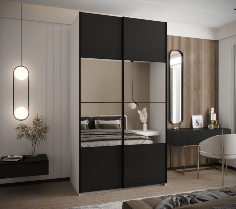 Szafa przesuwna Abiks LUX 4 wysoka szer.140cm biały/czarny/czarny 1szt.