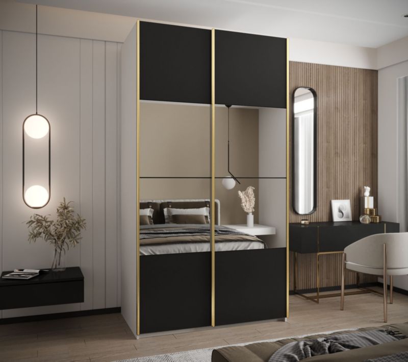 Szafa przesuwna Abiks LUX 4 wysoka szer.140cm biały/czarny/złoty 1szt.