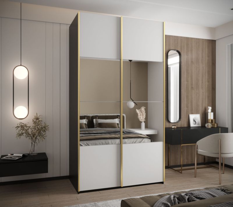 Szafa przesuwna Abiks LUX 4 wysoka szer.140cm czarny/biały/złoty 1szt.