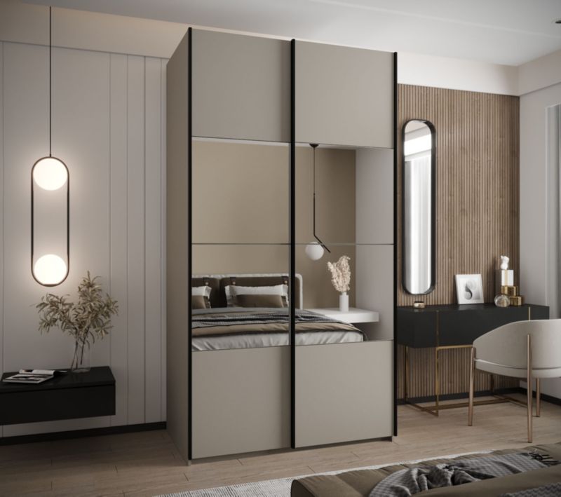 Szafa przesuwna Abiks LUX 4 wysoka szer.140cm kaszmir/kaszmir/czarny 1szt.