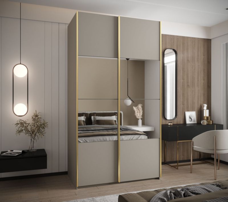 Szafa przesuwna Abiks LUX 4 wysoka szer.140cm kaszmir/kaszmir/złoty 1szt.
