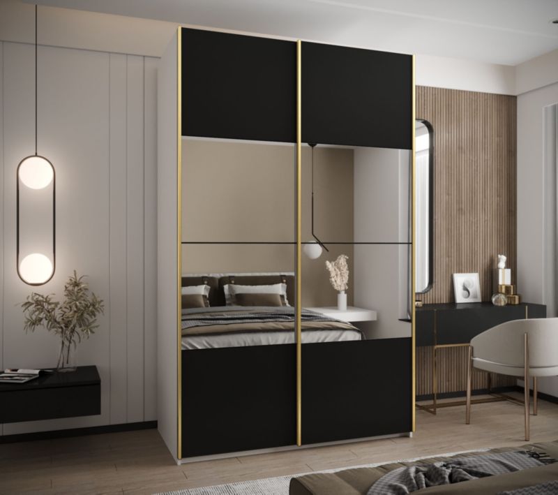 Szafa przesuwna Abiks LUX 4 wysoka szer.150cm biały/czarny/złoty 1szt.