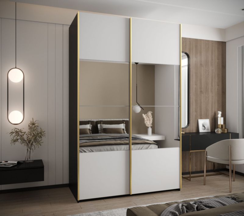 Szafa przesuwna Abiks LUX 4 wysoka szer.160cm czarny/biały/złoty 1szt.