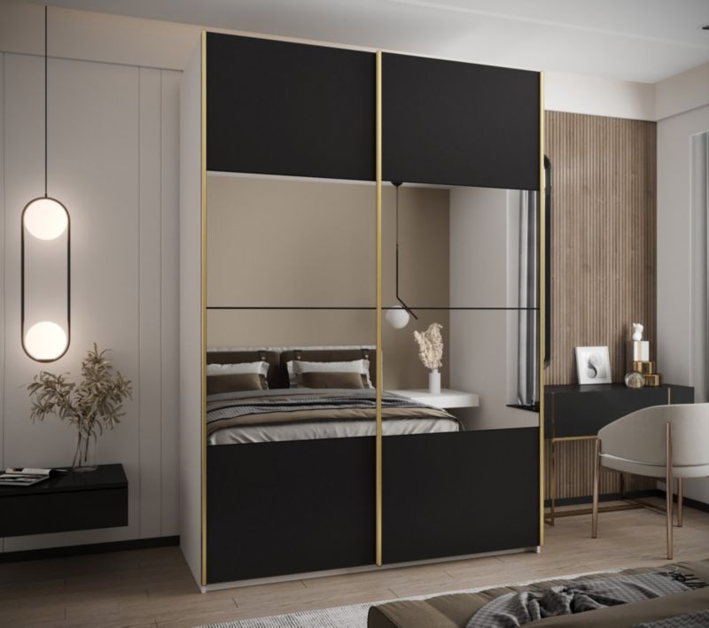 Szafa przesuwna Abiks LUX 4 wysoka szer.170cm biały/czarny/złoty 1szt.