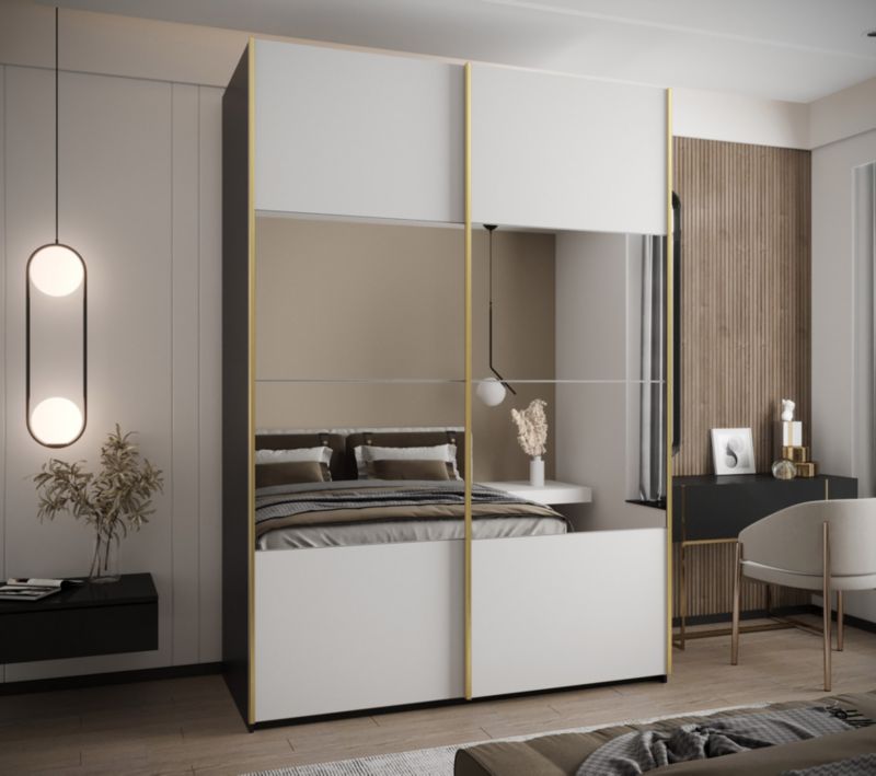 Szafa przesuwna Abiks LUX 4 wysoka szer.180cm czarny/biały/złoty 1szt.