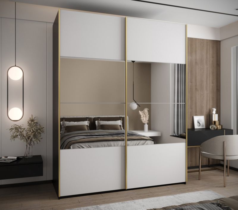 Szafa przesuwna Abiks LUX 4 wysoka szer.190cm czarny/biały/złoty 1szt.