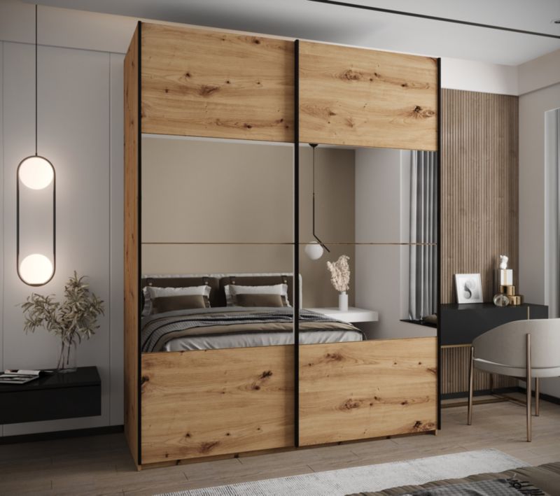 Szafa przesuwna Abiks LUX 4 wysoka szer.200cm artisan/artisan/czarny 1szt.