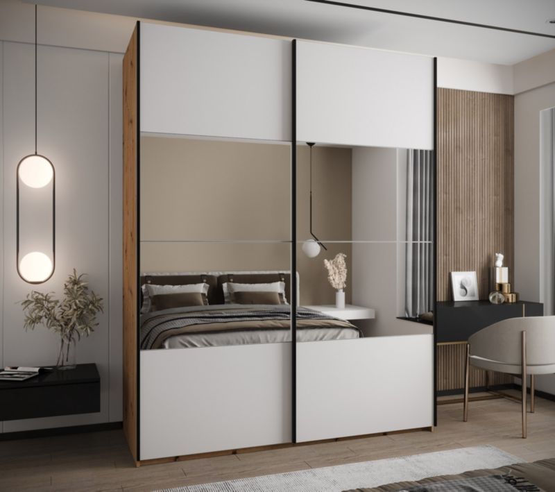 Szafa przesuwna Abiks LUX 4 wysoka szer.200cm artisan/biały/czarny 1szt.