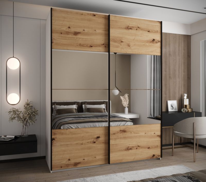 Szafa przesuwna Abiks LUX 4 wysoka szer.200cm biały/artisan/czarny 1szt.