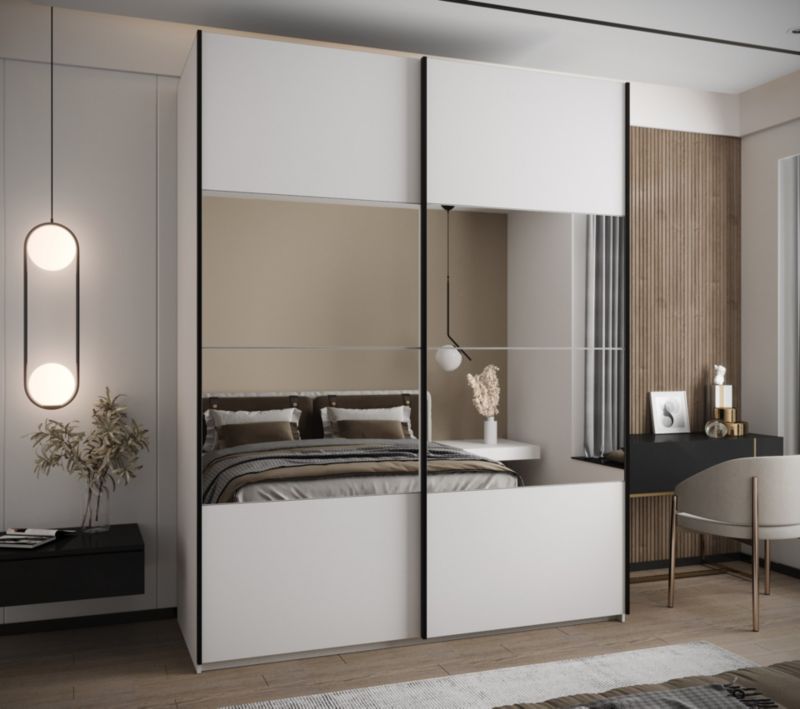 Szafa przesuwna Abiks LUX 4 wysoka szer.200cm biały/biały/czarny 1szt.