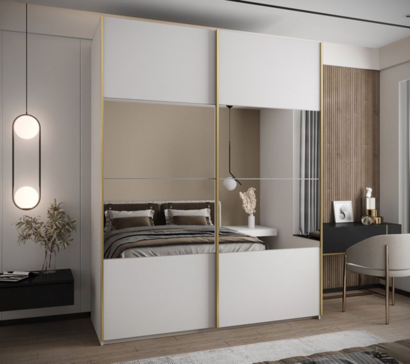 Szafa przesuwna Abiks LUX 4 wysoka szer.200cm biały/biały/złoty 1szt.